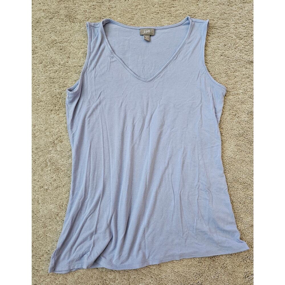 J Jill Top Womens Sleeveless V Neck Size Small Petite Blue Chic Quiet Luxury